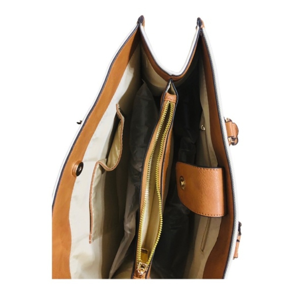 Cee Klein canvas brown trim gold chain strap crossbody ‘beach tote’ tote bag - Picture 11 of 16